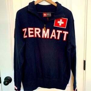 Zermatt- Switzerland- Swiss Polo Club-crew neck sweatshirt -1/4 zip- Size Large